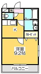 マリベール山北 2階1Kの間取り