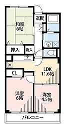 西武狭山線 下山口駅 徒歩10分の賃貸マンション 1階3LDKの間取り