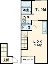 仮称）貝津町新築アパート 2階1LDKの間取り