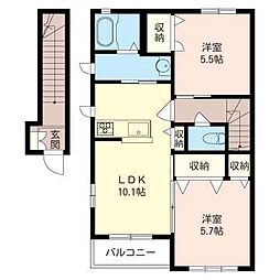 JR両毛線 駒形駅 徒歩23分の賃貸アパート 2階2LDKの間取り