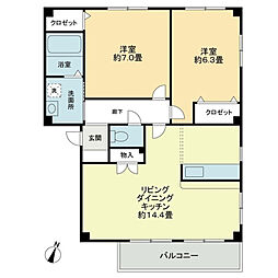 フォブール世俵A 2階2LDKの間取り