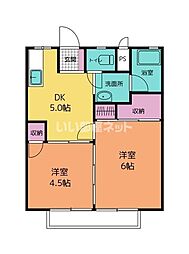 パナハイツ秋山Ｂ 1階2DKの間取り