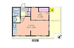 ベルユニゾン 502 5階1LDKの間取り