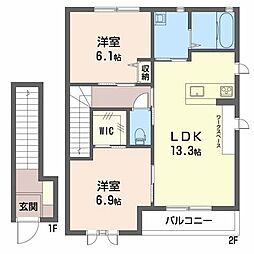 アークエンジェル 2階2LDKの間取り