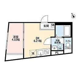 SPOY戸越銀座 2階1DKの間取り