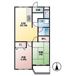 東武伊勢崎線 太田駅 徒歩25分の賃貸マンション 3階2LDKの間取り