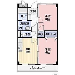 Limpiaハーモニー 1階2DKの間取り