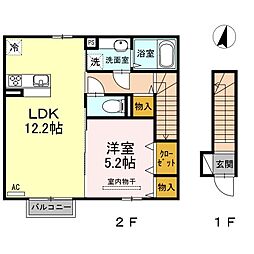 ｇｒａｎ Ｍ 2階1LDKの間取り