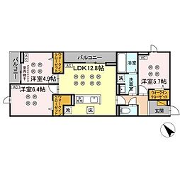 D-KISARIA　WI 1階3LDKの間取り
