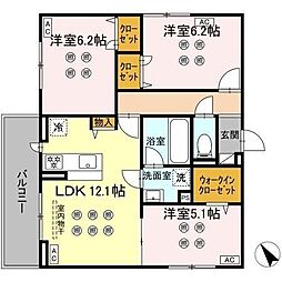 D-KISARIA　WII 2階3LDKの間取り