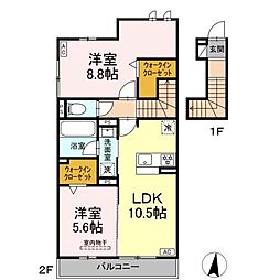 ソルテ 201 2階2LDKの間取り