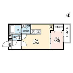 ラポート日比野 3階1LDKの間取り