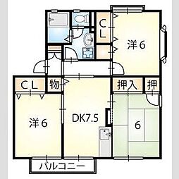 ヤマイチPLAZA　セジュール弐番館 2階3DKの間取り