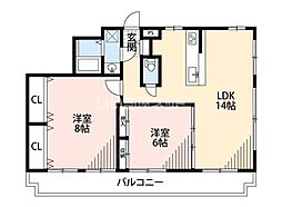 グリーンコート 2階1SLDKの間取り