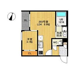 REGALEST 宮城野原 2階1LDKの間取り