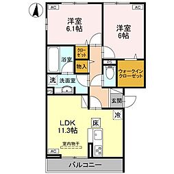 JR両毛線 新前橋駅 徒歩22分の賃貸アパート 1階2LDKの間取り