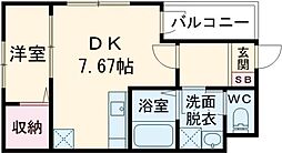 セブンプロート船越南3丁目 2階1DKの間取り