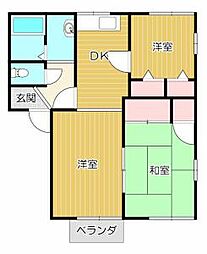グリーンパーク絹の台A 2階3DKの間取り