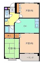 上毛電気鉄道 桐生球場前駅 徒歩20分の賃貸マンション 3階3DKの間取り
