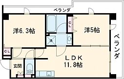 プレステージ11番館 8階2LDKの間取り
