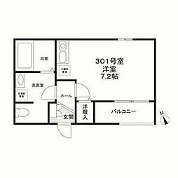 アクイラ・モンテ目黒 3階ワンルームの間取り