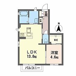 ハピアI 1階1LDKの間取り