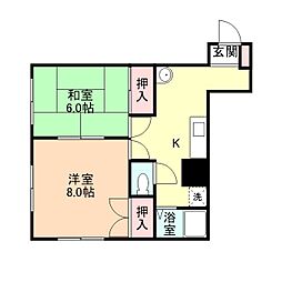 プラッツクロベ 2階2DKの間取り