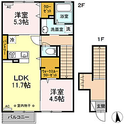 ハイネス湊高台 2階2LDKの間取り