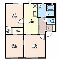 グリーンヒル宮前　A 1階3Kの間取り