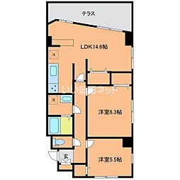 ヴィーアラッテアII 1 1階2LDKの間取り