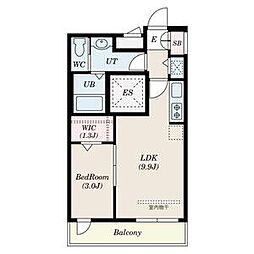 エクセル北大宮 3階1LDKの間取り