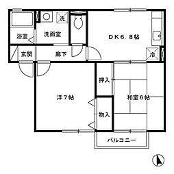 JR東北本線 岩切駅 バス10分 菅谷下車 徒歩8分の賃貸アパート 2階2DKの間取り