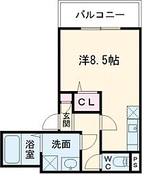 ジーメゾン福生武蔵野台 1階ワンルームの間取り