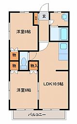 渡良瀬ハイツ 2階2LDKの間取り