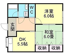 ベルフルール　2 1階2DKの間取り