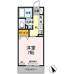 サンフォート 2階1Kの間取り