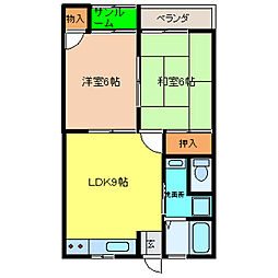 サザンアルファ岡田 2階2DKの間取り