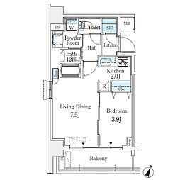 京町堀ビューアパートメント 4階1LDKの間取り
