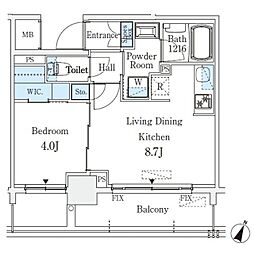 京町堀ビューアパートメント 8階1LDKの間取り