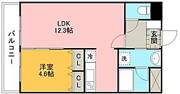 JR豊肥本線 原水駅 徒歩20分の賃貸マンション 4階1LDKの間取り