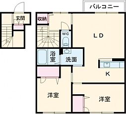 シャーメゾン　レーベンＡ 2階2LDKの間取り