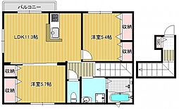ラシーネ芝辻フィオーレ 202 2階2LDKの間取り