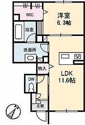 エスポワール戸坂山崎（ＢＥＬＳ認証） 1階1LDKの間取り