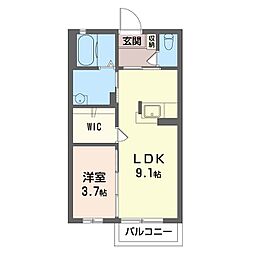 東武伊勢崎線 太田駅 7.9kmの賃貸アパート 1階1LDKの間取り