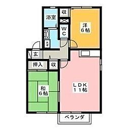 クレールU 2階2LDKの間取り
