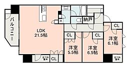 熊本電気鉄道 藤崎宮前駅 徒歩3分の賃貸マンション 3階3SLDKの間取り