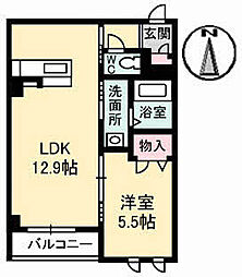 ラフィネ・ノワール 2階1LDKの間取り