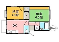 ベルデハイツ 2階2DKの間取り