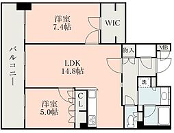熊本市電A系統 慶徳校前駅 徒歩2分の賃貸マンション 2階2LDKの間取り