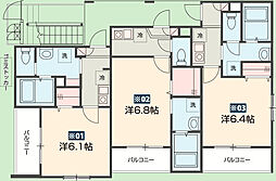 Forest Park Hills 3階1Kの間取り